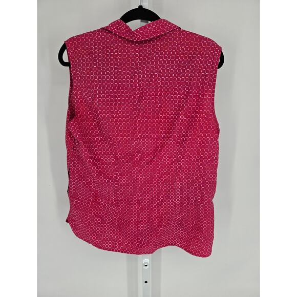 Eddie Bauer Women's Pink Collared Button Down Dot Print Sleeveless Top Size L - Picture 4 of 5